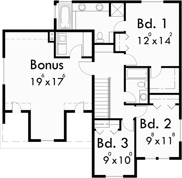 Upper Floor Plan for 10104 Craftsman house plans, house plans with bonus room, 40 x 40 house plans, narrow lot house plans, 10104