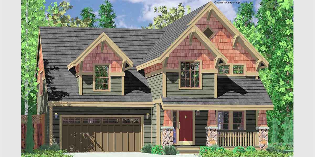 10104 Craftsman house plans, house plans with bonus room, 40 x 40 house plans, narrow lot house plans, 10104