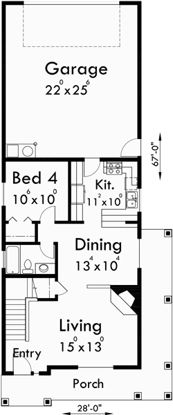 Two Story House  Plans  Narrow Lot House  Plans  Rear  Garage  