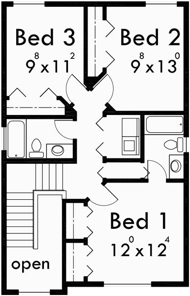 Upper Floor Plan for 10061 Two story house plans, narrow lot house plans, rear garage house plans, 4 bedroom house plans, 10061