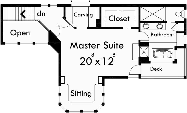 Upper Floor Plan for 10048 View house plans, sloping lot house plans, multi level house plans, luxury master suite plans, house plans with daylight basement, 10048