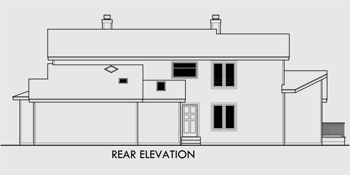 House rear elevation view for 10048 View house plans, sloping lot house plans, multi level house plans, luxury master suite plans, house plans with daylight basement, 10048