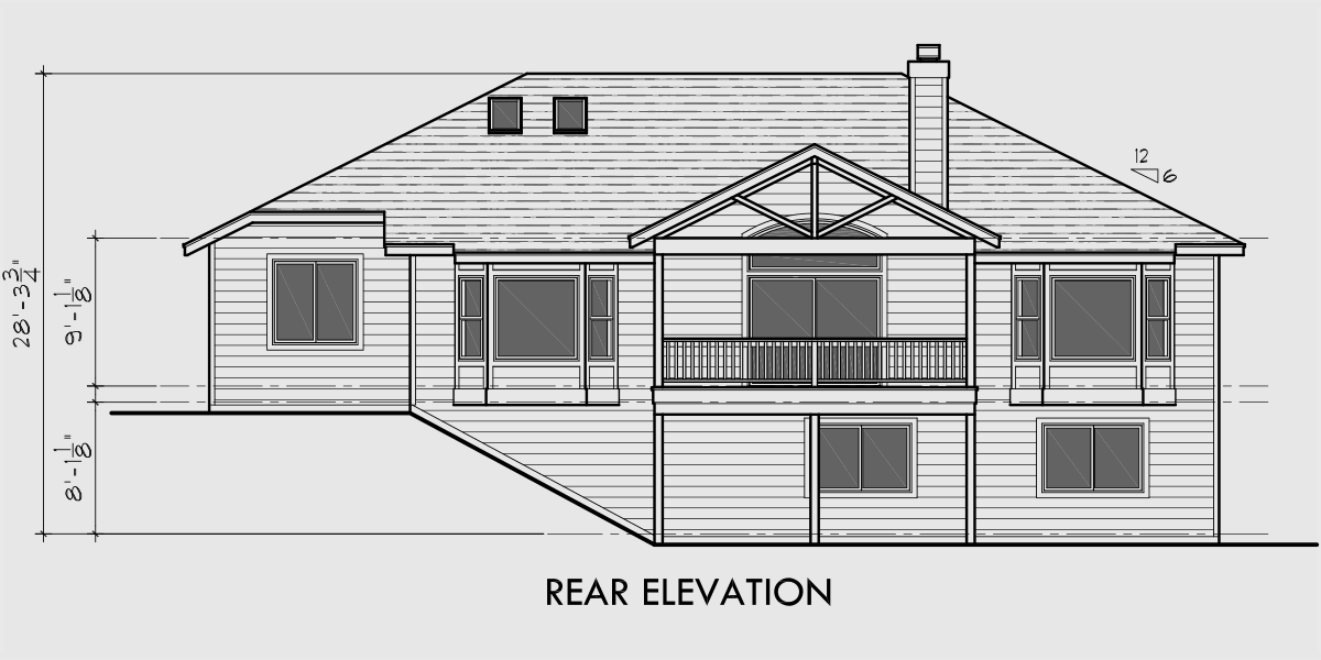 House front drawing elevation view for 10001 One story house plans, daylight basement house plans, 3 bedroom house plans, side entry garage plans, side load garage plans, 10001