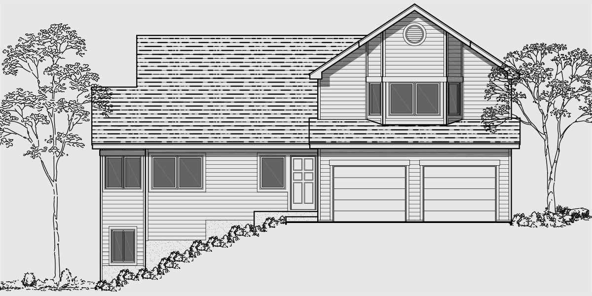 9942 Side sloping lot house plans, 4 bedroom house plans, house plans with basement, 9942