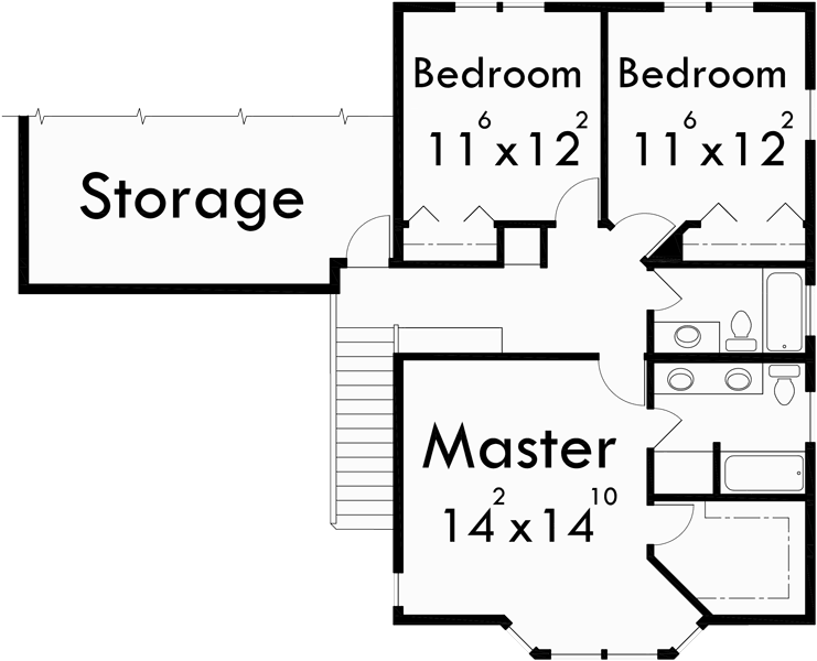 Upper Floor Plan for 9942 Side sloping lot house plans, 4 bedroom house plans, house plans with basement, 9942