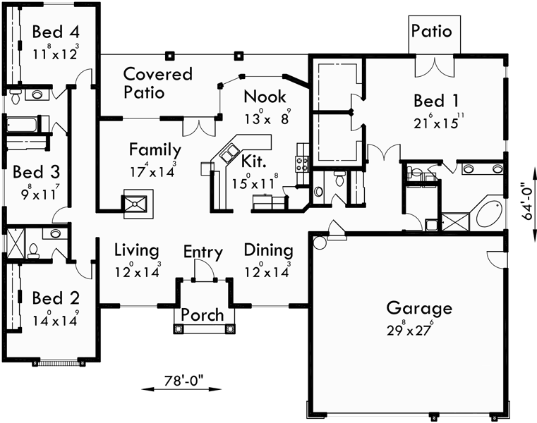 4 Bedroom House Floorplans