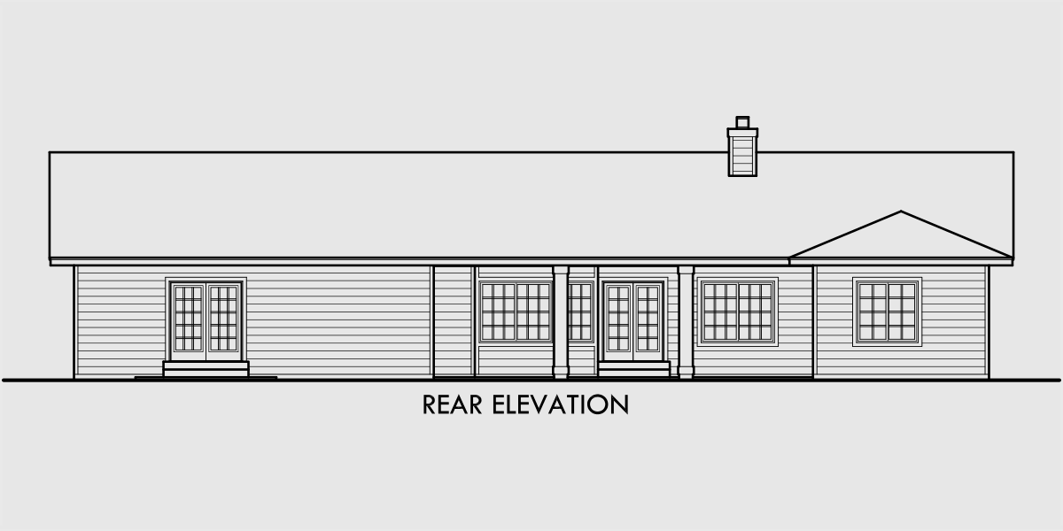 House rear elevation view for 10084 4 bedroom house plans, house plans with large master suite, 3 car garage house plans, 10084