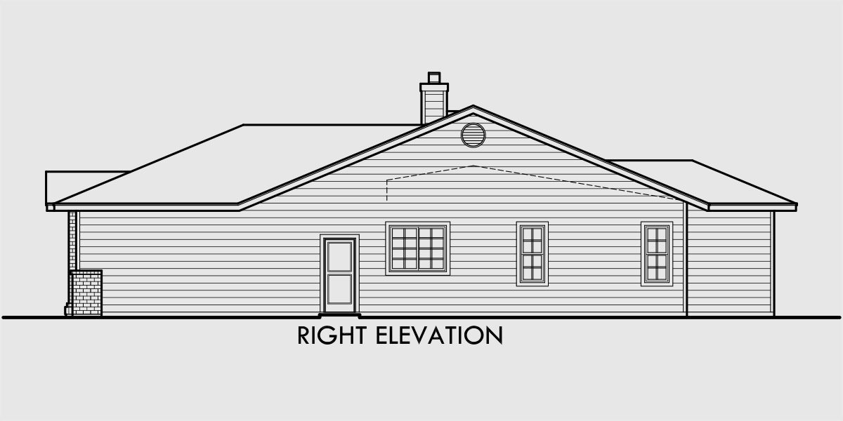 House rear elevation view for 10084 4 bedroom house plans, house plans with large master suite, 3 car garage house plans, 10084