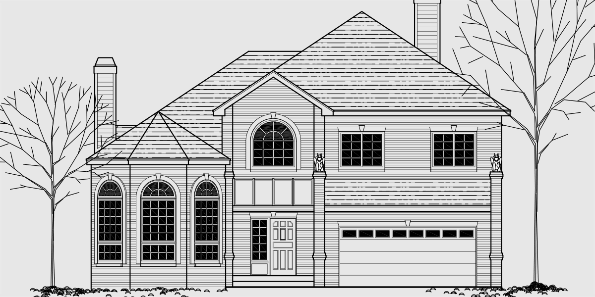 9946 Brick house plans, curved stair case, attic dormer, small castle house plans, 9946