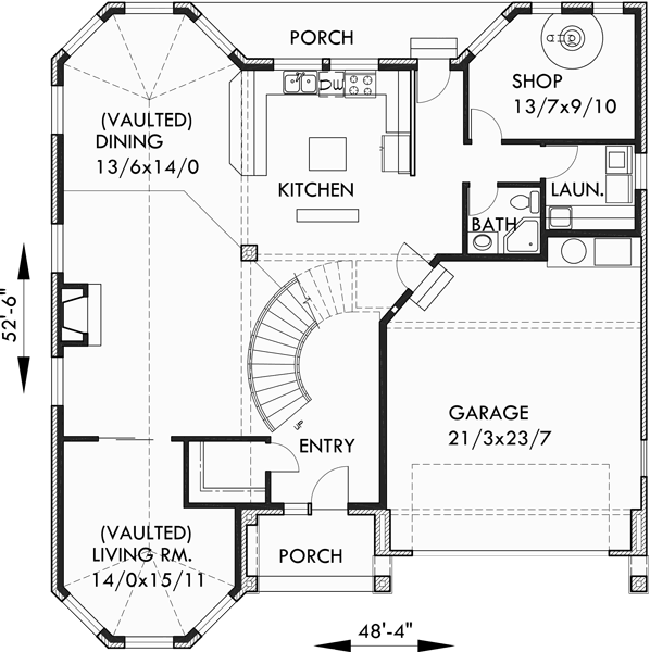 Main Floor Plan for 9946 Brick house plans, curved stair case, attic dormer, small castle house plans, 9946