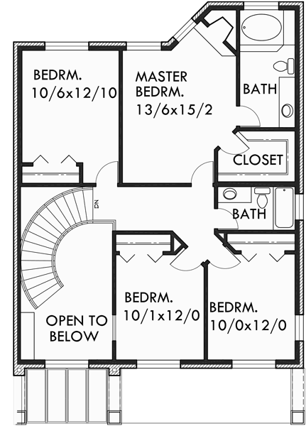 Upper Floor Plan for 9946 Brick house plans, curved stair case, attic dormer, small castle house plans, 9946