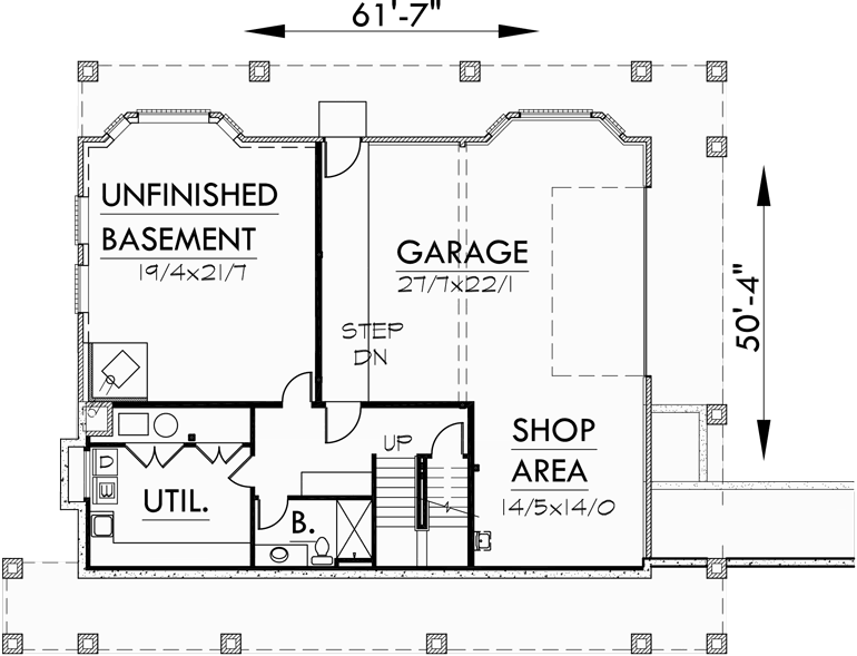 Lower Floor Plan for 9929 Brick House Plans, daylight basement house plans, house plans for sloping lots, wrap around porch house plans, 9929