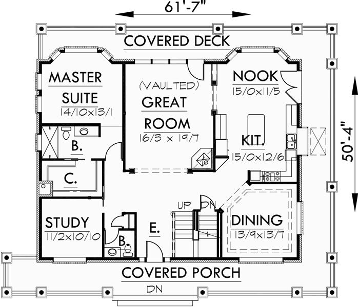 Main Floor Plan for 9929 Brick House Plans, daylight basement house plans, house plans for sloping lots, wrap around porch house plans, 9929
