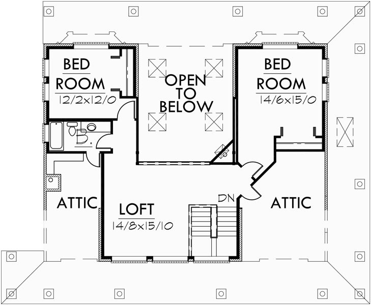 Upper Floor Plan for 9929 Brick House Plans, daylight basement house plans, house plans for sloping lots, wrap around porch house plans, 9929