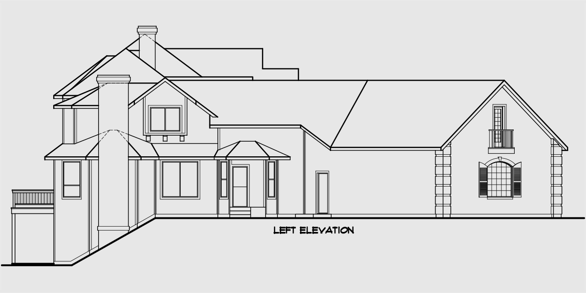 House rear elevation view for 9895 Country house plans, Luxury house plans, Master bedroom on main floor, Bonus room over garage, Daylight basement, 9895