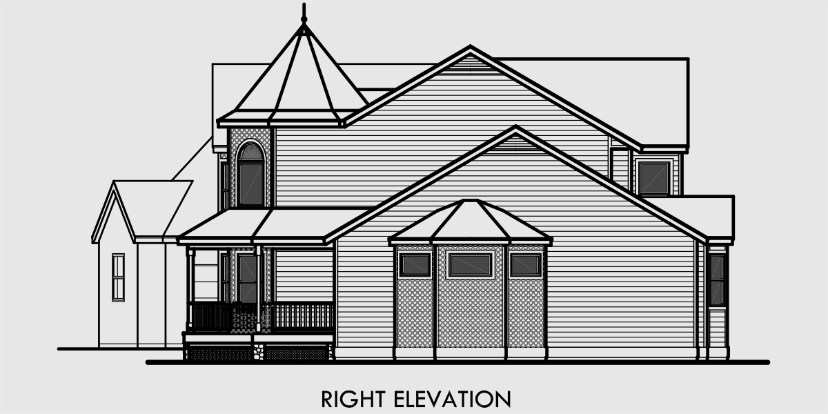 House rear elevation view for 9989 Victorian house plans, luxury house plans, master bedroom on main floor, bonus room house plans, 9989