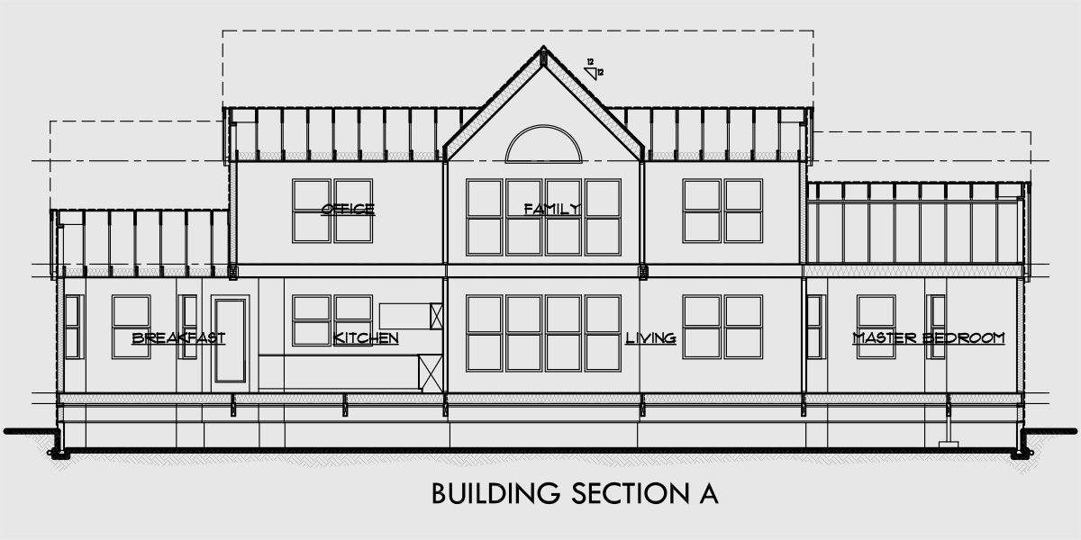 House rear elevation view for 9989 Victorian house plans, luxury house plans, master bedroom on main floor, bonus room house plans, 9989