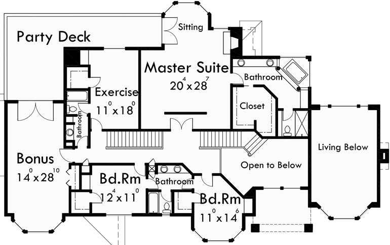 Upper Floor Plan 2 for Mediterranean house plans, Luxury house plans, Dream kitchen, Large master suite, house plans with bonus room, house plans with 4 car garage