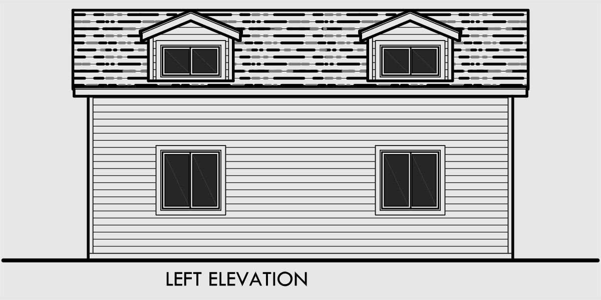 House side elevation view for CGA-88 2 car garage plans, garage plans with storage, dog house dormer