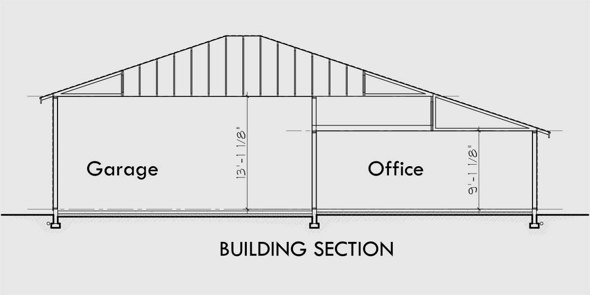 House rear elevation view for CGA-94 Agriculture shop, large garage plans, garage with bathroom, garage with office, farm buildings