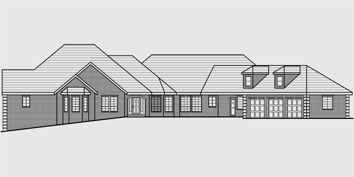 House front drawing elevation view for 9898 Brick house plans, luxury house plans, house plans with bonus room, daylight basement house plans, 9898