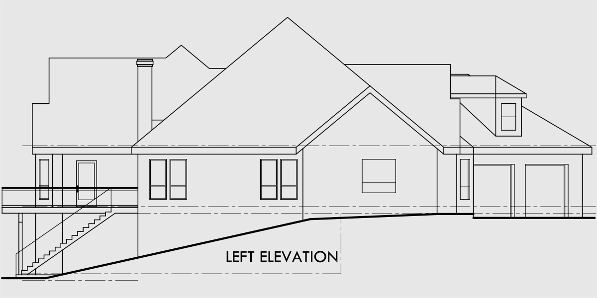 House rear elevation view for 9898 Brick house plans, luxury house plans, house plans with bonus room, daylight basement house plans, 9898