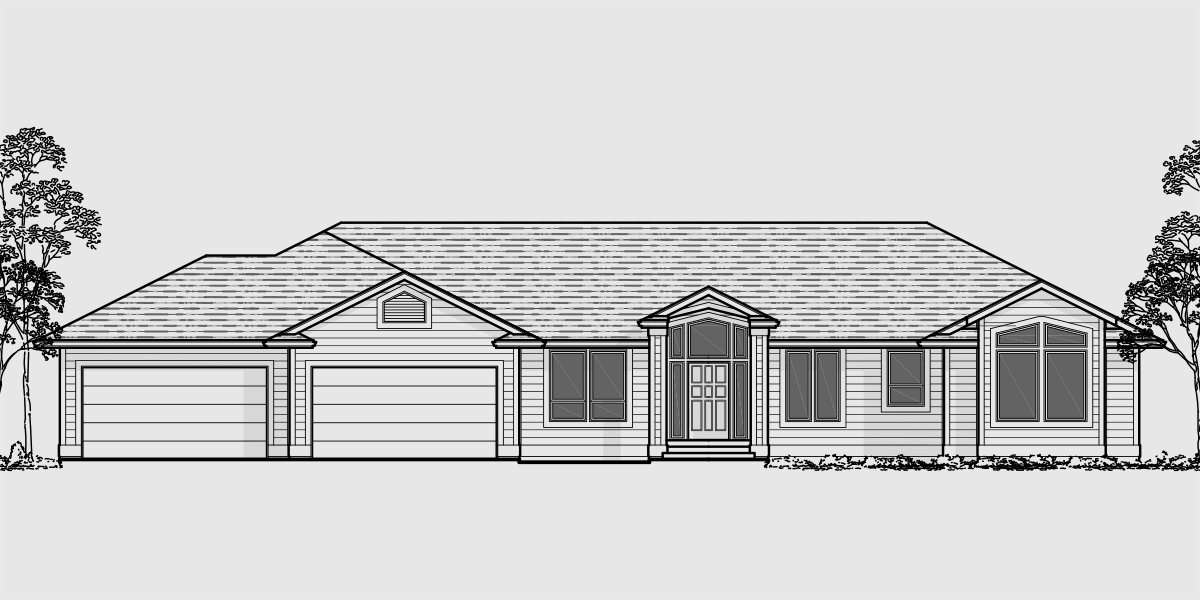 10054 Sprawling ranch house plans, Daylight basement, Great room house plans, Recreational Room, 4 Car Garage