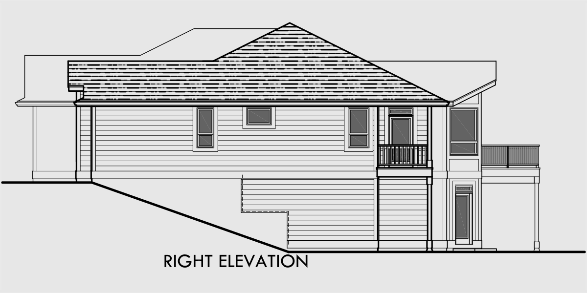 House rear elevation view for 10054 Sprawling ranch house plans, Daylight basement, Great room house plans, Recreational Room, 4 Car Garage