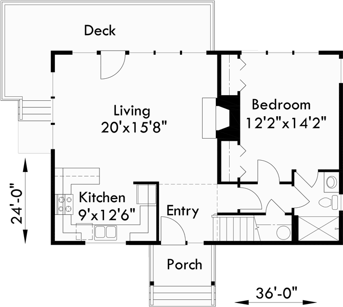 Main Floor Plan for 10002 Tiny house plans, 2 bedroom house plans, small house plans, 10002