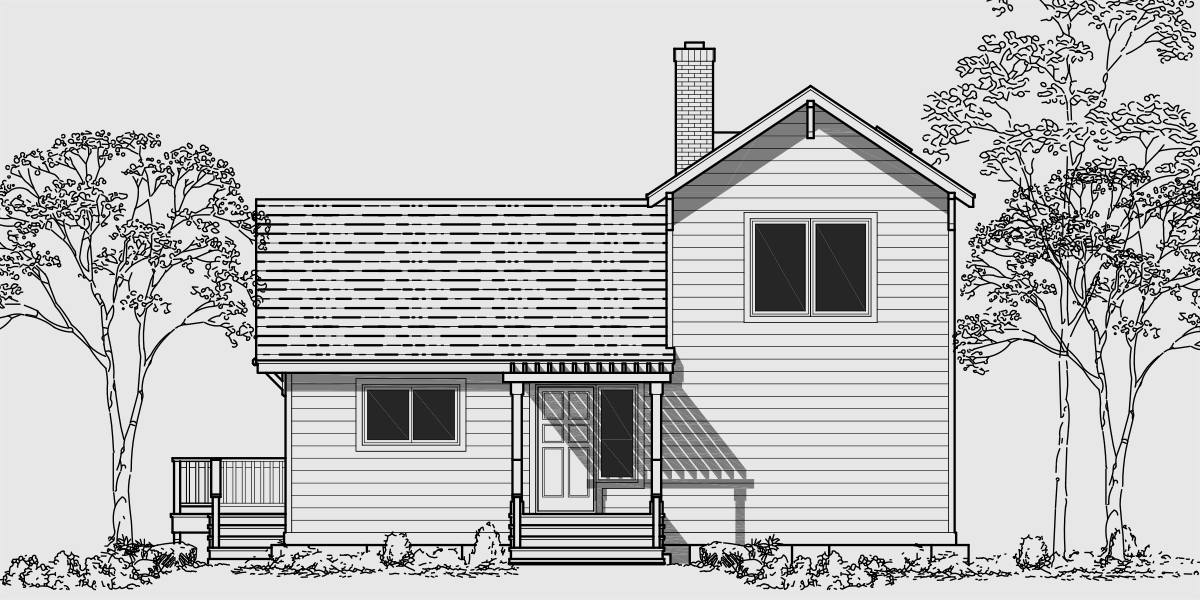 House front color elevation view for 10002 Tiny house plans, 2 bedroom house plans, small house plans, 10002