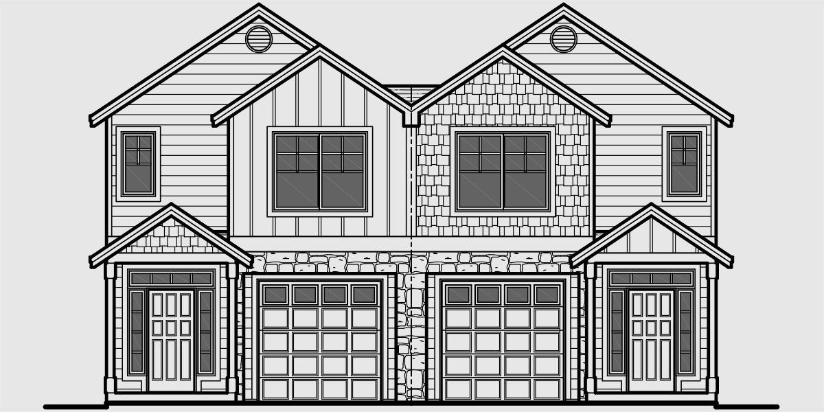 House side elevation view for S-727 6  plex house plans, narrow row house plans, six plex house plans, multi unit house plans, S-727