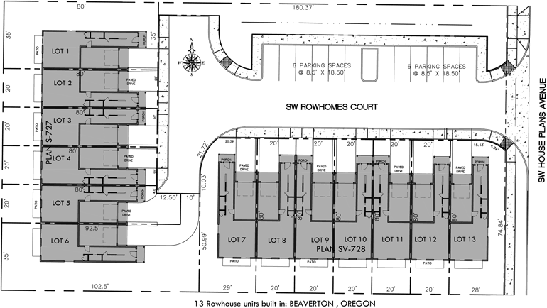 Additional Info for 6  plex house plans, narrow row house plans, six plex house plans, multi unit house plans, S-727