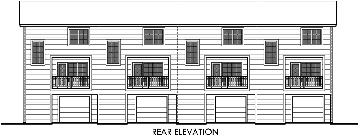 House side elevation view for F-559 Quadplex house plans, multi family house plans, F-559