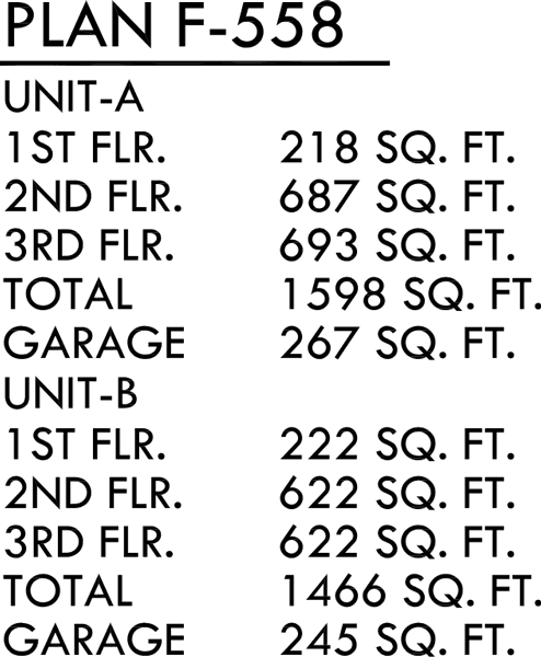 Additional Info for Four-plex house plans, 4 unit multi family house plans, F-558