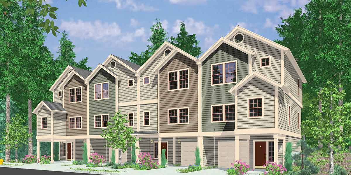 F-558 Four-plex house plans, 4 unit multi family house plans, F-558