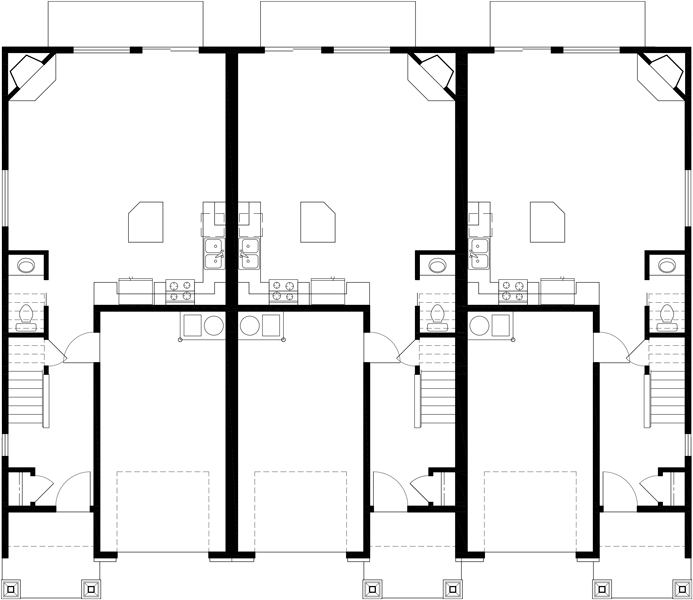 Main Floor Plan 2 for T-407 Triplex House Plans, Craftsman Exterior, Townhouse Plans, T-407