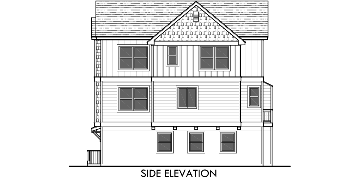 House rear elevation view for T-403 Triplex House Plans, Traditional House Plans, Town House Plans, T-403