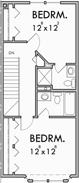 Upper Floor Plan for D-394 Three story duplex house plans, Victorian duplex house plans, duplex house plans with garage, narrow duplex plans, D-394