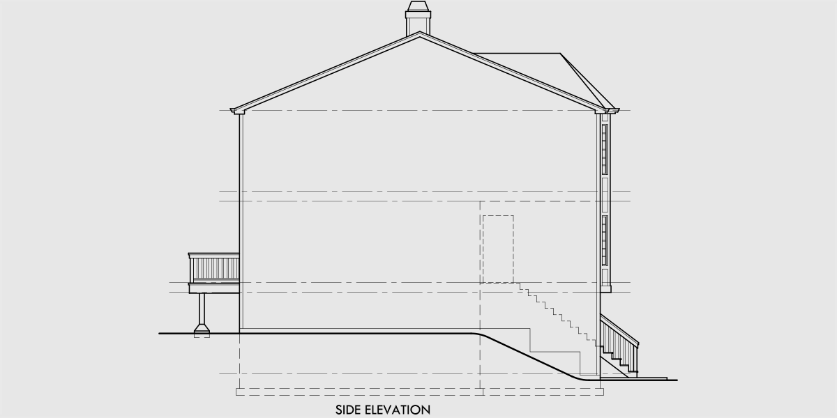 House side elevation view for D-394 Three story duplex house plans, Victorian duplex house plans, duplex house plans with garage, narrow duplex plans, D-394