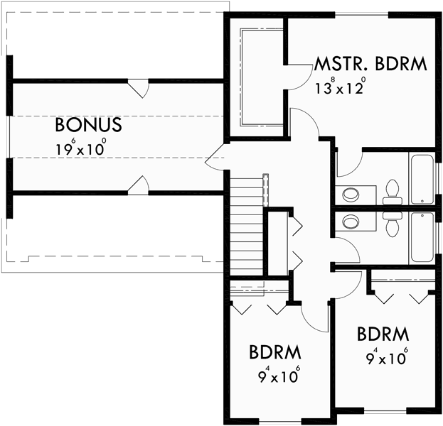 Upper Floor Plan for 10123 Farm House Plan, 4 bedroom house plan, bonus room plan, 10123