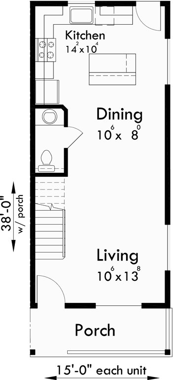 Main Floor Plan for D-549 Duplex house plans, two story duplex house plans, affordable duplex house plans, D-549