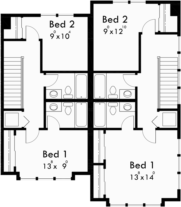 Upper Floor Plan for FV-560 Modern style five unit row house w/ owners units
