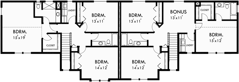 Upper Floor Plan for D-545 Duplex house plans, duplex house plans with 2 car garages, D-545