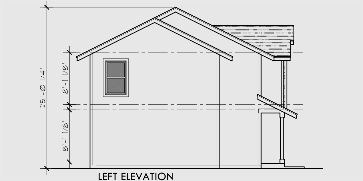 House rear elevation view for D-545 Duplex house plans, duplex house plans with garages, D-545