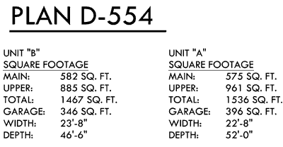 Additional Info for Duplex house plans, corner lot duplex house plans, corner lot house plans, D-554-a