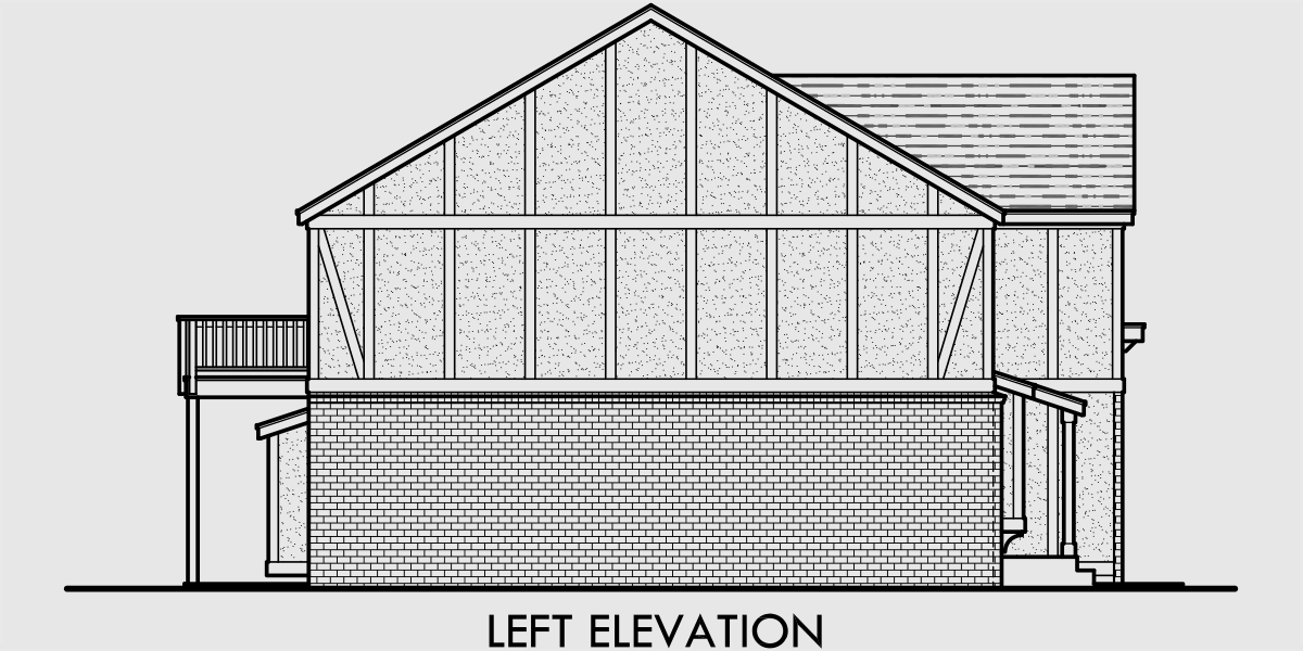 House rear elevation view for F-490 4 plex plans, Tudor house plans, townhome plans, quadplex plans, F-490