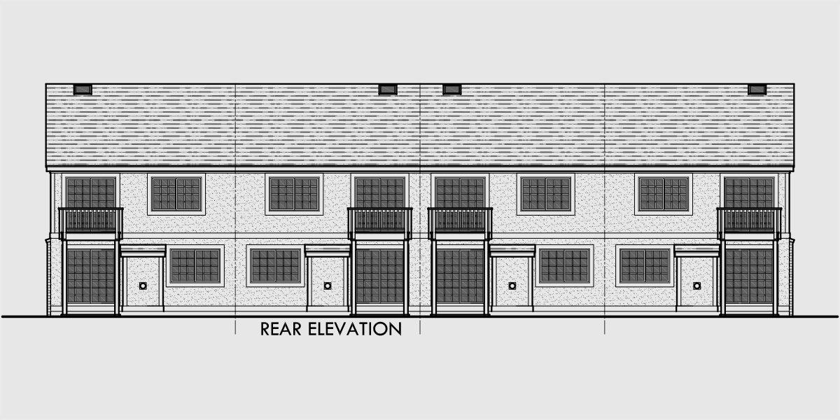 House side elevation view for F-490 4 plex plans, Tudor house plans, townhome plans, quadplex plans, F-490