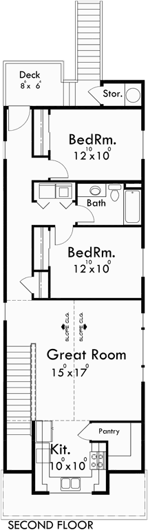 Upper Floor Plan for D-552 Duplex house plans, stacked duplex house plans, D-552