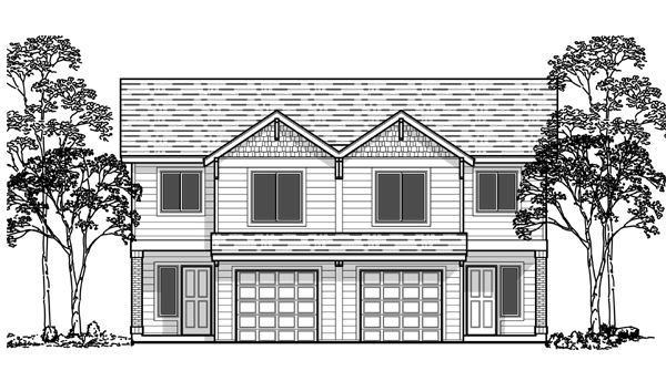 House front drawing elevation view for D-536 Duplex house plans, townhouse plans, D-536