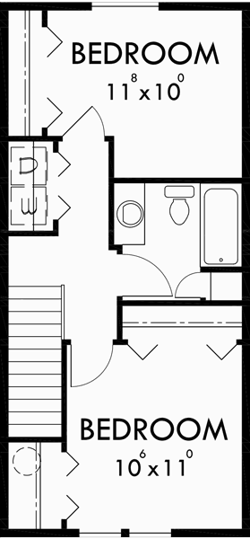 Upper Floor Plan for F-552 4 plex plans, townhome plans, 15 ft wide house plans, narrow lot townhouse plans, F-552
